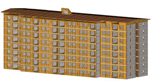 Model hotelu wykonany w technologii modułów drewnianych