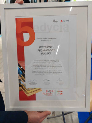 Dietrich's Technology Polska otrzymało oficjalny dyplom uznania za stały udział w targach DachForum.